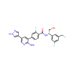 Cn1cc(-c2cnc(N)c(-c3ccc(C(=O)N[C@H](CO)c4cc(F)cc(CF)c4)c(F)c3)c2)cn1 ZINC001772619986