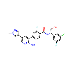 Cn1cc(-c2cnc(N)c(-c3ccc(C(=O)N[C@H](CO)c4cc(F)cc(Cl)c4)c(F)c3)c2)cn1 ZINC001772586690