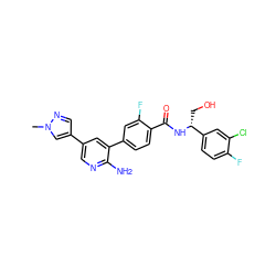 Cn1cc(-c2cnc(N)c(-c3ccc(C(=O)N[C@H](CO)c4ccc(F)c(Cl)c4)c(F)c3)c2)cn1 ZINC001772641057