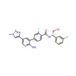 Cn1cc(-c2cnc(N)c(-c3ccc(C(=O)N[C@H](CO)c4cccc(Cl)c4)c(F)c3)c2)nn1 ZINC001772588360