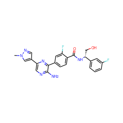 Cn1cc(-c2cnc(N)c(-c3ccc(C(=O)N[C@H](CO)c4cccc(F)c4)c(F)c3)n2)cn1 ZINC001772647883