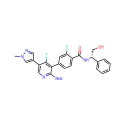 Cn1cc(-c2cnc(N)c(-c3ccc(C(=O)N[C@H](CO)c4ccccc4)c(F)c3)c2F)cn1 ZINC001772607828