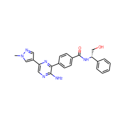 Cn1cc(-c2cnc(N)c(-c3ccc(C(=O)N[C@H](CO)c4ccccc4)cc3)n2)cn1 ZINC001772592948