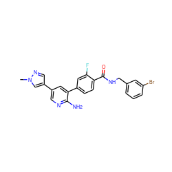 Cn1cc(-c2cnc(N)c(-c3ccc(C(=O)NCc4cccc(Br)c4)c(F)c3)c2)cn1 ZINC001772637636