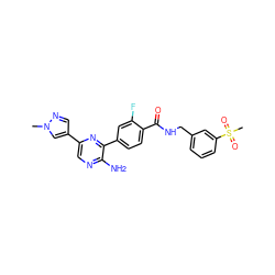 Cn1cc(-c2cnc(N)c(-c3ccc(C(=O)NCc4cccc(S(C)(=O)=O)c4)c(F)c3)n2)cn1 ZINC001772585602