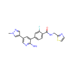 Cn1cc(-c2cnc(N)c(-c3ccc(C(=O)NCc4nccs4)c(F)c3)c2)cn1 ZINC001772651577