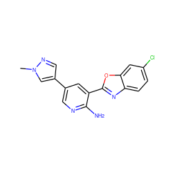 Cn1cc(-c2cnc(N)c(-c3nc4ccc(Cl)cc4o3)c2)cn1 ZINC000084687342