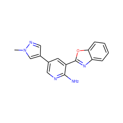 Cn1cc(-c2cnc(N)c(-c3nc4ccccc4o3)c2)cn1 ZINC000053226675