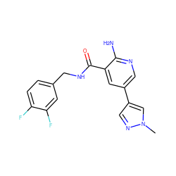 Cn1cc(-c2cnc(N)c(C(=O)NCc3ccc(F)c(F)c3)c2)cn1 ZINC000084689851