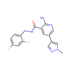 Cn1cc(-c2cnc(N)c(C(=O)NCc3ccc(F)cc3F)c2)cn1 ZINC000084689848