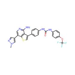 Cn1cc(-c2cnc(N)c3c(-c4ccc(NC(=O)Nc5ccc(OC(F)(F)F)cc5)cc4)csc23)cn1 ZINC000084596889