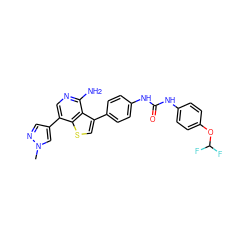 Cn1cc(-c2cnc(N)c3c(-c4ccc(NC(=O)Nc5ccc(OC(F)F)cc5)cc4)csc23)cn1 ZINC000063298139