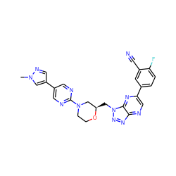 Cn1cc(-c2cnc(N3CCO[C@H](Cn4nnc5ncc(-c6ccc(F)c(C#N)c6)nc54)C3)nc2)cn1 ZINC001772618354