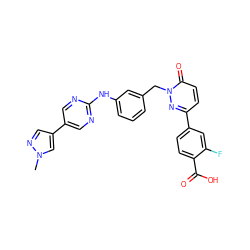 Cn1cc(-c2cnc(Nc3cccc(Cn4nc(-c5ccc(C(=O)O)c(F)c5)ccc4=O)c3)nc2)cn1 ZINC000653695786