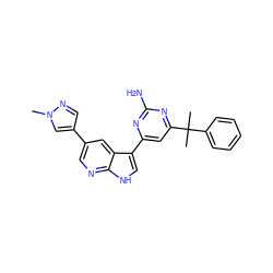 Cn1cc(-c2cnc3[nH]cc(-c4cc(C(C)(C)c5ccccc5)nc(N)n4)c3c2)cn1 ZINC000169700741