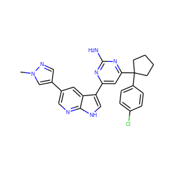 Cn1cc(-c2cnc3[nH]cc(-c4cc(C5(c6ccc(Cl)cc6)CCCC5)nc(N)n4)c3c2)cn1 ZINC000169700746