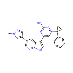 Cn1cc(-c2cnc3[nH]cc(-c4cc(C5(c6ccccc6)CC5)nc(N)n4)c3c2)cn1 ZINC000169700742