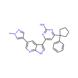 Cn1cc(-c2cnc3[nH]cc(-c4cc(C5(c6ccccc6)CCCC5)nc(N)n4)c3c2)cn1 ZINC000169700745