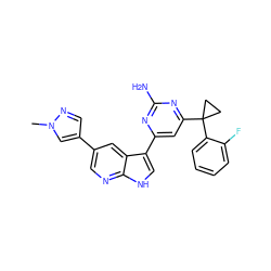 Cn1cc(-c2cnc3[nH]cc(-c4cc(C5(c6ccccc6F)CC5)nc(N)n4)c3c2)cn1 ZINC000169700775