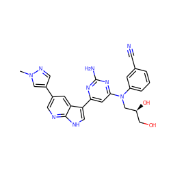 Cn1cc(-c2cnc3[nH]cc(-c4cc(N(C[C@@H](O)CO)c5cccc(C#N)c5)nc(N)n4)c3c2)cn1 ZINC000169700762