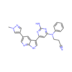 Cn1cc(-c2cnc3[nH]cc(-c4cc(N(CCC#N)c5ccccc5)nc(N)n4)c3c2)cn1 ZINC000169700771