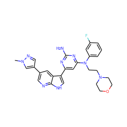 Cn1cc(-c2cnc3[nH]cc(-c4cc(N(CCN5CCOCC5)c5cccc(F)c5)nc(N)n4)c3c2)cn1 ZINC000169700769