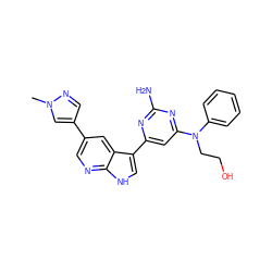 Cn1cc(-c2cnc3[nH]cc(-c4cc(N(CCO)c5ccccc5)nc(N)n4)c3c2)cn1 ZINC000169700743