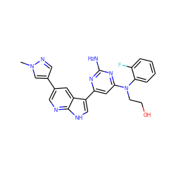 Cn1cc(-c2cnc3[nH]cc(-c4cc(N(CCO)c5ccccc5F)nc(N)n4)c3c2)cn1 ZINC000169700767