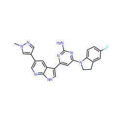 Cn1cc(-c2cnc3[nH]cc(-c4cc(N5CCc6cc(F)ccc65)nc(N)n4)c3c2)cn1 ZINC000169700756