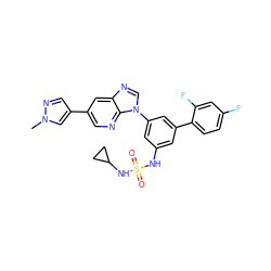 Cn1cc(-c2cnc3c(c2)ncn3-c2cc(NS(=O)(=O)NC3CC3)cc(-c3ccc(F)cc3F)c2)cn1 ZINC001772636096