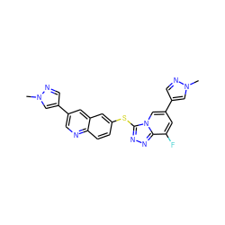 Cn1cc(-c2cnc3ccc(Sc4nnc5c(F)cc(-c6cnn(C)c6)cn45)cc3c2)cn1 ZINC000218878686