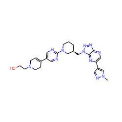 Cn1cc(-c2cnc3nnn(C[C@@H]4CCCN(c5ncc(C6=CCN(CCO)CC6)cn5)C4)c3n2)cn1 ZINC000210738528