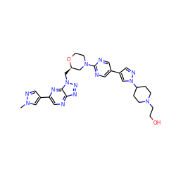 Cn1cc(-c2cnc3nnn(C[C@@H]4CN(c5ncc(-c6cnn(C7CCN(CCO)CC7)c6)cn5)CCO4)c3n2)cn1 ZINC000210685088