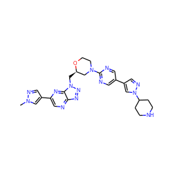 Cn1cc(-c2cnc3nnn(C[C@@H]4CN(c5ncc(-c6cnn(C7CCNCC7)c6)cn5)CCO4)c3n2)cn1 ZINC000210675697