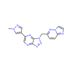 Cn1cc(-c2cnc3nnn(Cc4ccc5nccn5n4)c3n2)cn1 ZINC000203760161