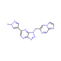 Cn1cc(-c2cnc3nnn(Cc4cn5ccnc5cn4)c3n2)cn1 ZINC000149921593