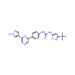 Cn1cc(-c2cncc(-c3ccc(NC(=O)Nc4cc(C(C)(C)C)no4)cc3)n2)cn1 ZINC000473088519