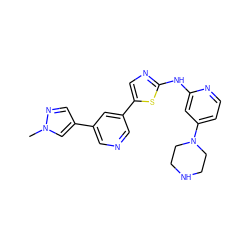 Cn1cc(-c2cncc(-c3cnc(Nc4cc(N5CCNCC5)ccn4)s3)c2)cn1 ZINC000034838682