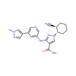 Cn1cc(-c2cncc(Nc3nn([C@H]4CCCC[C@@H]4C#N)cc3C(N)=O)c2)cn1 ZINC000221850240