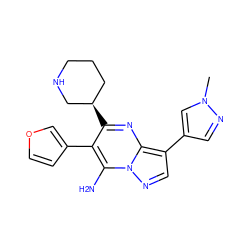 Cn1cc(-c2cnn3c(N)c(-c4ccoc4)c([C@@H]4CCCNC4)nc23)cn1 ZINC000060327542