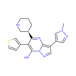 Cn1cc(-c2cnn3c(N)c(-c4ccsc4)c([C@@H]4CCCNC4)nc23)cn1 ZINC000060327540