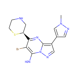 Cn1cc(-c2cnn3c(N)c(Br)c([C@@H]4CNCCS4)nc23)cn1 ZINC000060329717