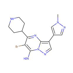 Cn1cc(-c2cnn3c(N)c(Br)c(C4CCNCC4)nc23)cn1 ZINC000066252744