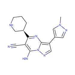 Cn1cc(-c2cnn3c(N)c(C#N)c([C@@H]4CCCNC4)nc23)cn1 ZINC000060327808