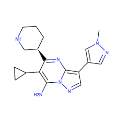 Cn1cc(-c2cnn3c(N)c(C4CC4)c([C@@H]4CCCNC4)nc23)cn1 ZINC000043152801