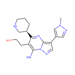 Cn1cc(-c2cnn3c(N)c(CCO)c([C@@H]4CCCNC4)nc23)cn1 ZINC000066104780