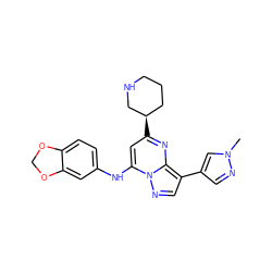 Cn1cc(-c2cnn3c(Nc4ccc5c(c4)OCO5)cc([C@@H]4CCCNC4)nc23)cn1 ZINC000066100867