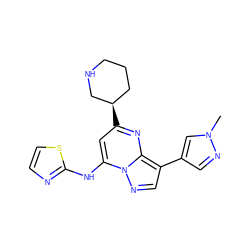 Cn1cc(-c2cnn3c(Nc4nccs4)cc([C@@H]4CCCNC4)nc23)cn1 ZINC000066101700