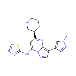 Cn1cc(-c2cnn3c(Nc4nncs4)cc([C@@H]4CCCNC4)nc23)cn1 ZINC000066101693