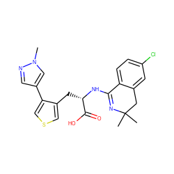 Cn1cc(-c2cscc2C[C@H](NC2=NC(C)(C)Cc3cc(Cl)ccc32)C(=O)O)cn1 ZINC000096908798